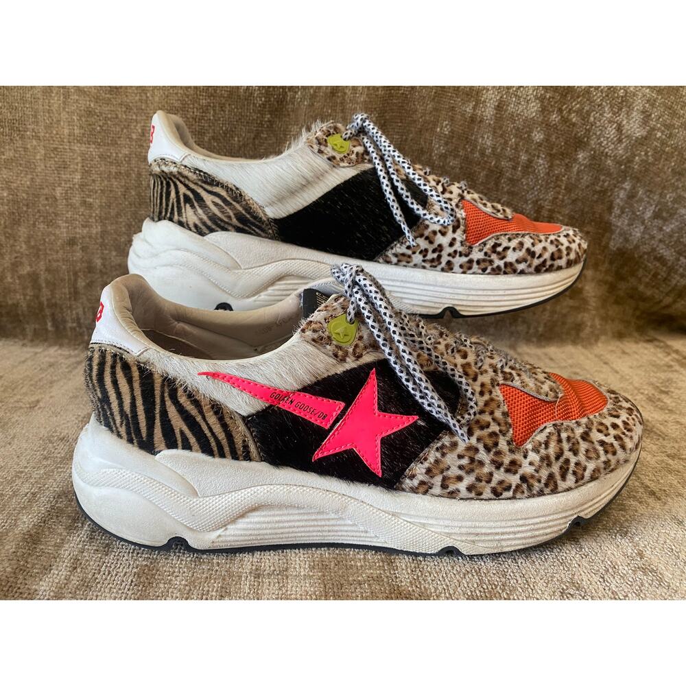 Golden Goose Running Sole Zoo Puzzle Pink Fluo Sneakers EU 38 Italy US 8 Women - Picture 2 of 12